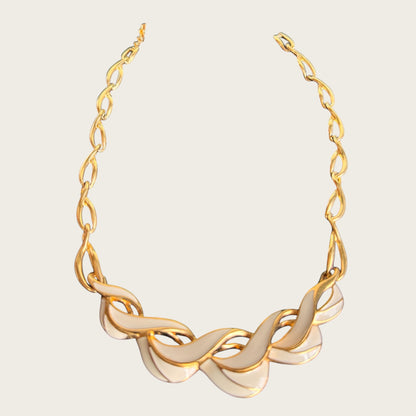 Vintage Trifari Cream Enamel Wave Collar Necklace