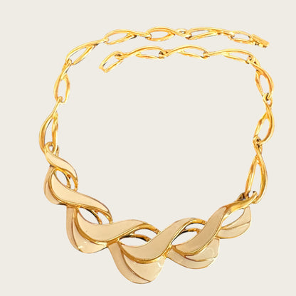 Vintage Trifari Cream Enamel Wave Collar Necklace