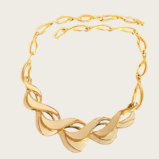 Vintage Trifari Cream Enamel Wave Collar Necklace