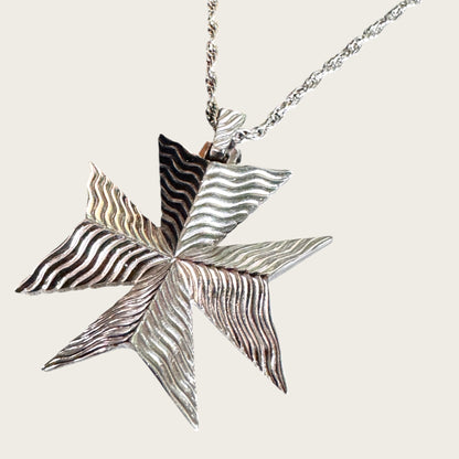 Vintage Trifari Maltese Cross Pendant Necklace – Sculptural Silver-Tone Statement