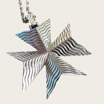 Vintage Trifari Maltese Cross Pendant Necklace – Sculptural Silver-Tone Statement