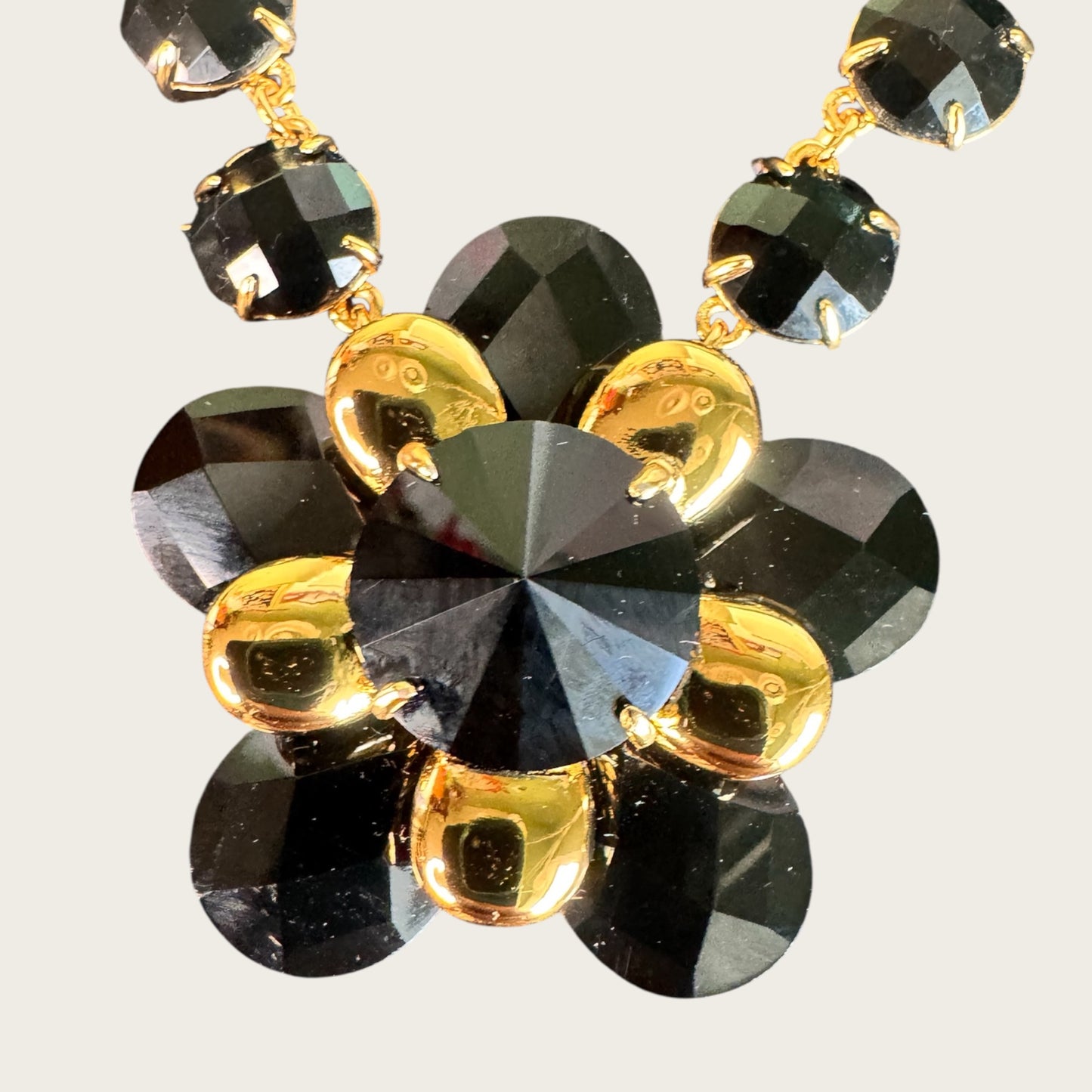 Kate Spade New York Black Floral Rivoli Statement Necklace – Sculptural Lucite & Crystal Design