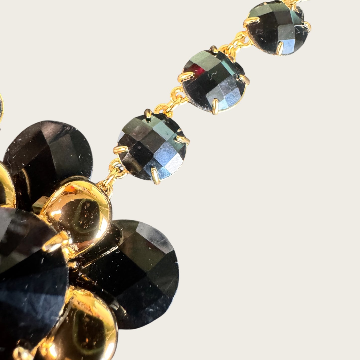 Kate Spade New York Black Floral Rivoli Statement Necklace – Sculptural Lucite & Crystal Design