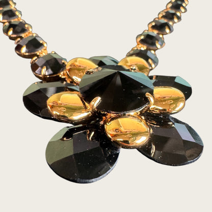 Kate Spade New York Black Floral Rivoli Statement Necklace – Sculptural Lucite & Crystal Design