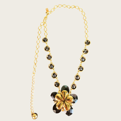 Kate Spade New York Black Floral Rivoli Statement Necklace – Sculptural Lucite & Crystal Design
