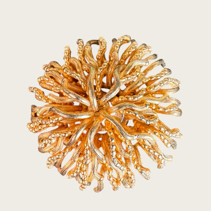 Sculptural Gold Dome Chrysanthemum Brooch – Layered Sea Urchin Style Statement Pin