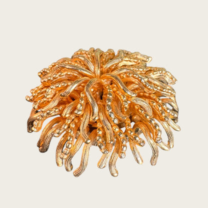 Sculptural Gold Dome Chrysanthemum Brooch – Layered Sea Urchin Style Statement Pin