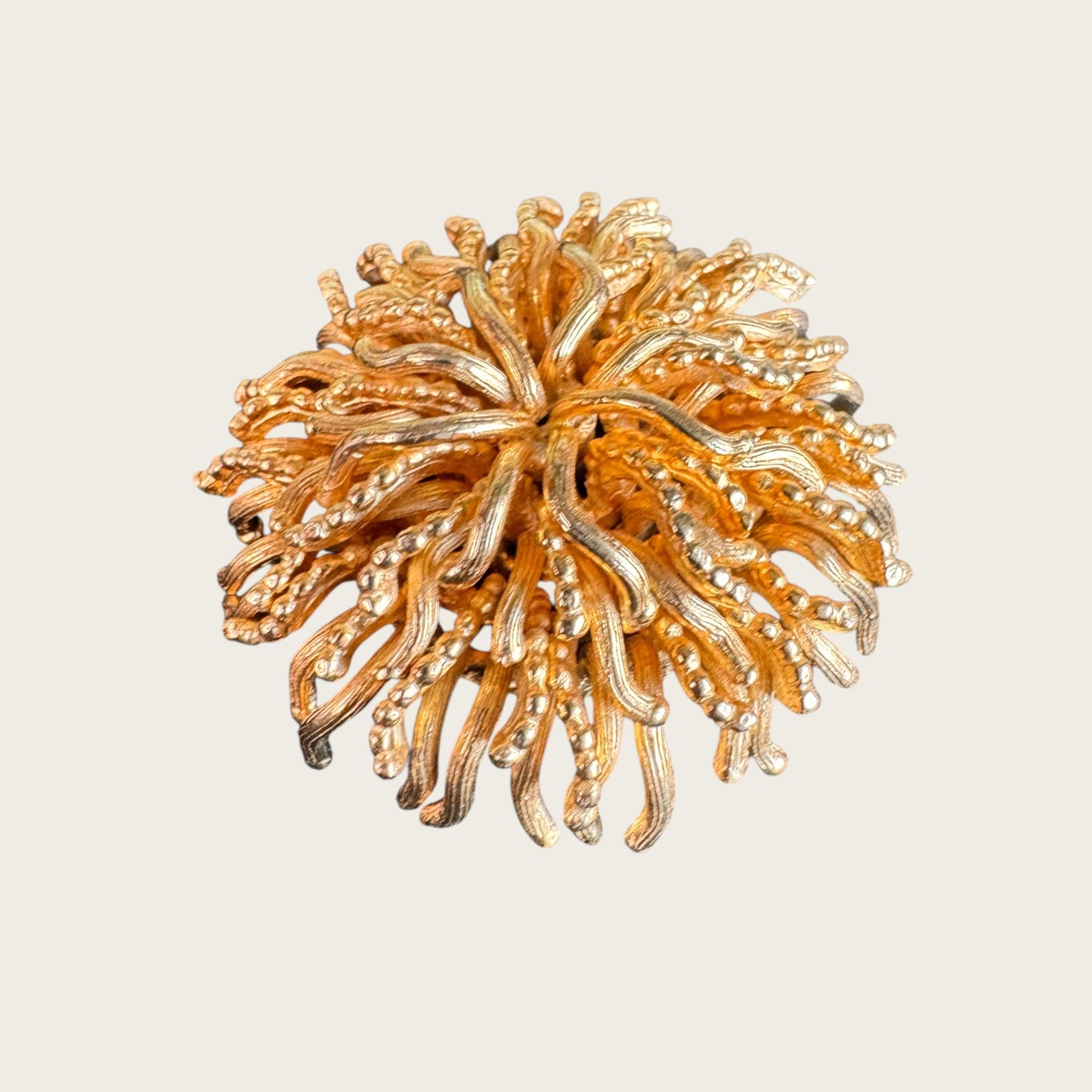 Sculptural Gold Dome Chrysanthemum Brooch – Layered Sea Urchin Style Statement Pin