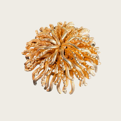Sculptural Gold Dome Chrysanthemum Brooch – Layered Sea Urchin Style Statement Pin