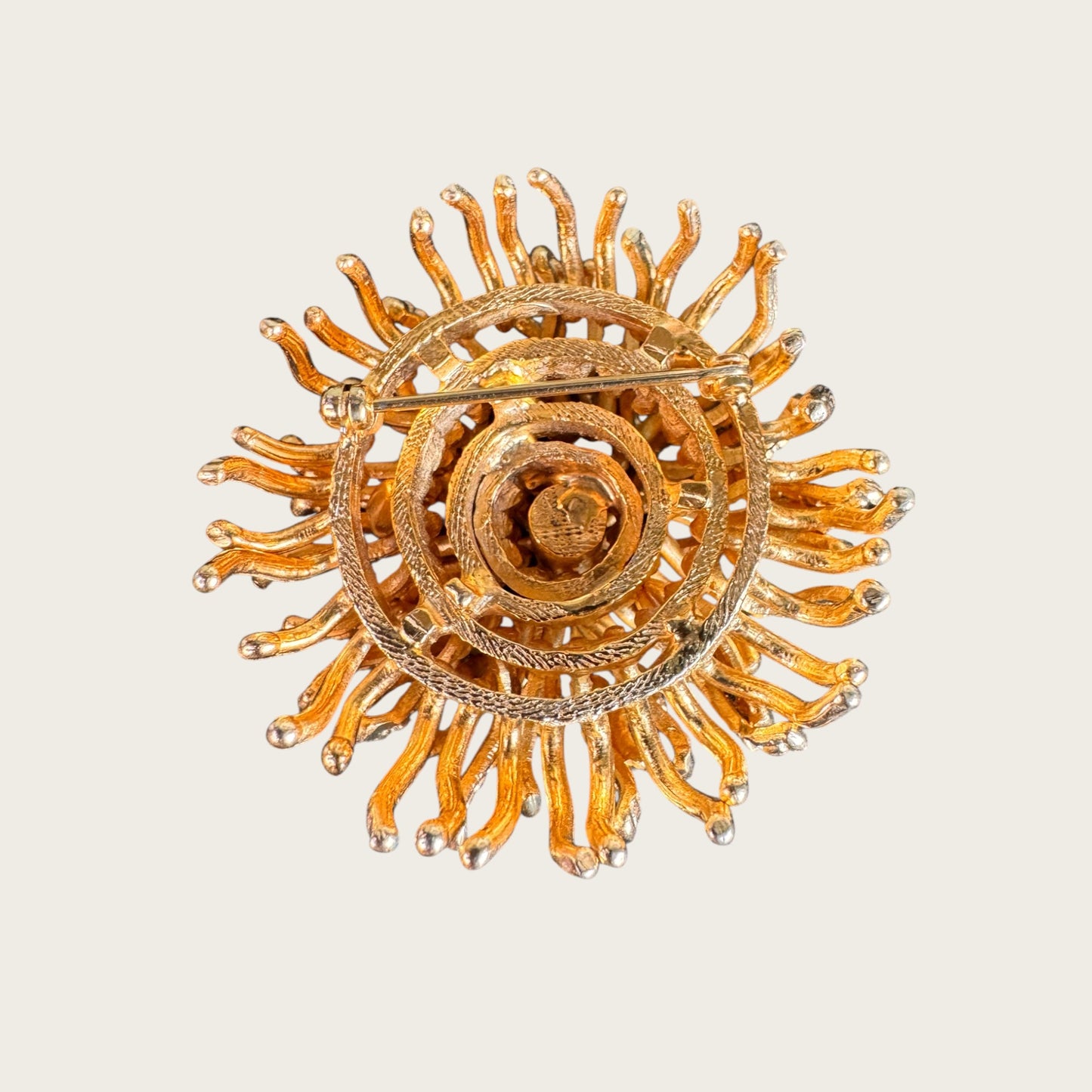 Sculptural Gold Dome Chrysanthemum Brooch – Layered Sea Urchin Style Statement Pin