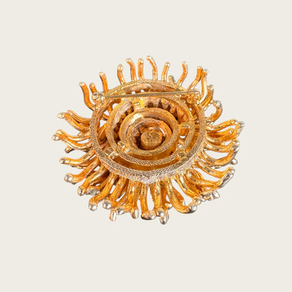 Sculptural Gold Dome Chrysanthemum Brooch – Layered Sea Urchin Style Statement Pin
