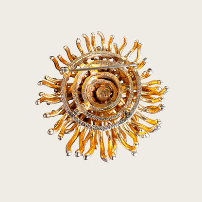 Sculptural Gold Dome Chrysanthemum Brooch – Layered Sea Urchin Style Statement Pin