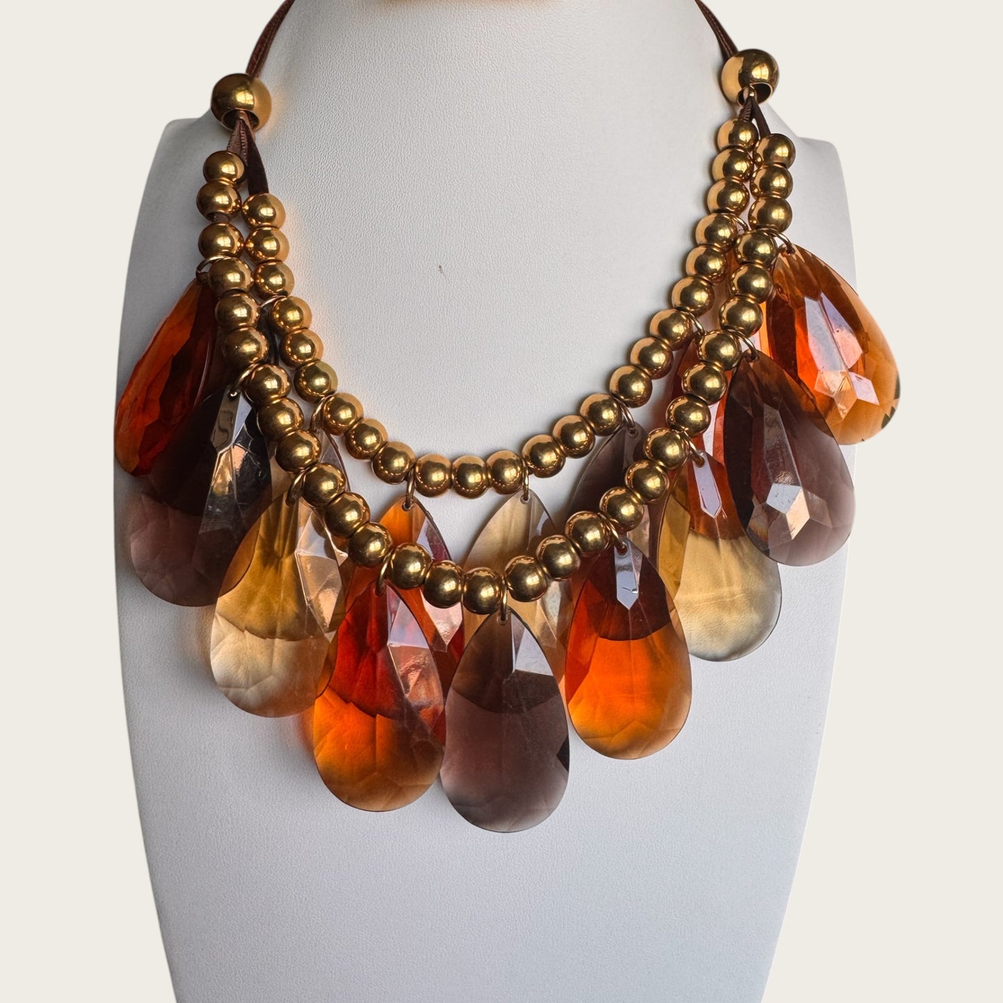Joan Rivers Smoky Quartz, Amber & Topaz Lucite Teardrop Statement Necklace