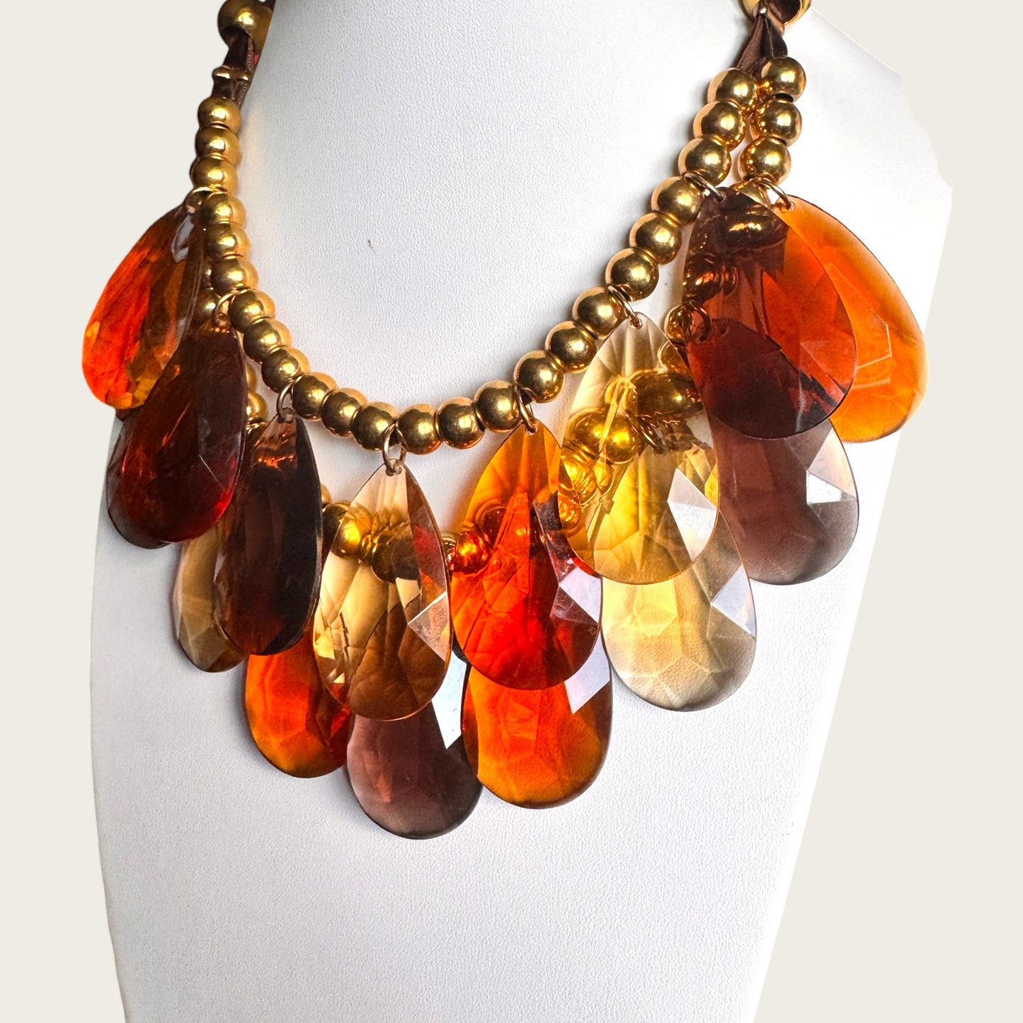 Joan Rivers Smoky Quartz, Amber & Topaz Lucite Teardrop Statement Necklace