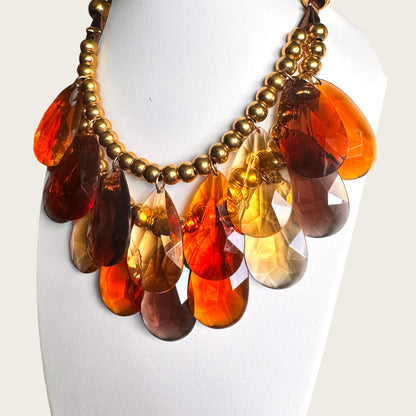 Joan Rivers Smoky Quartz, Amber & Topaz Lucite Teardrop Statement Necklace