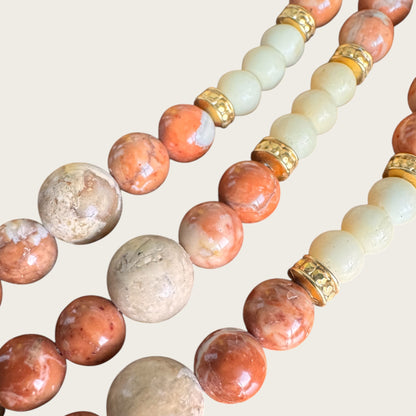 Vintage Artisan Triple Strand Natural Stone Lion Pendant Necklace