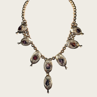 Vintage Artisan Genuine Amethyst Squash Blossom Style Necklace