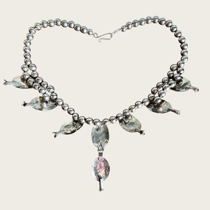 Vintage Artisan Genuine Amethyst Squash Blossom Style Necklace