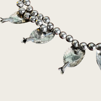 Vintage Artisan Genuine Amethyst Squash Blossom Style Necklace