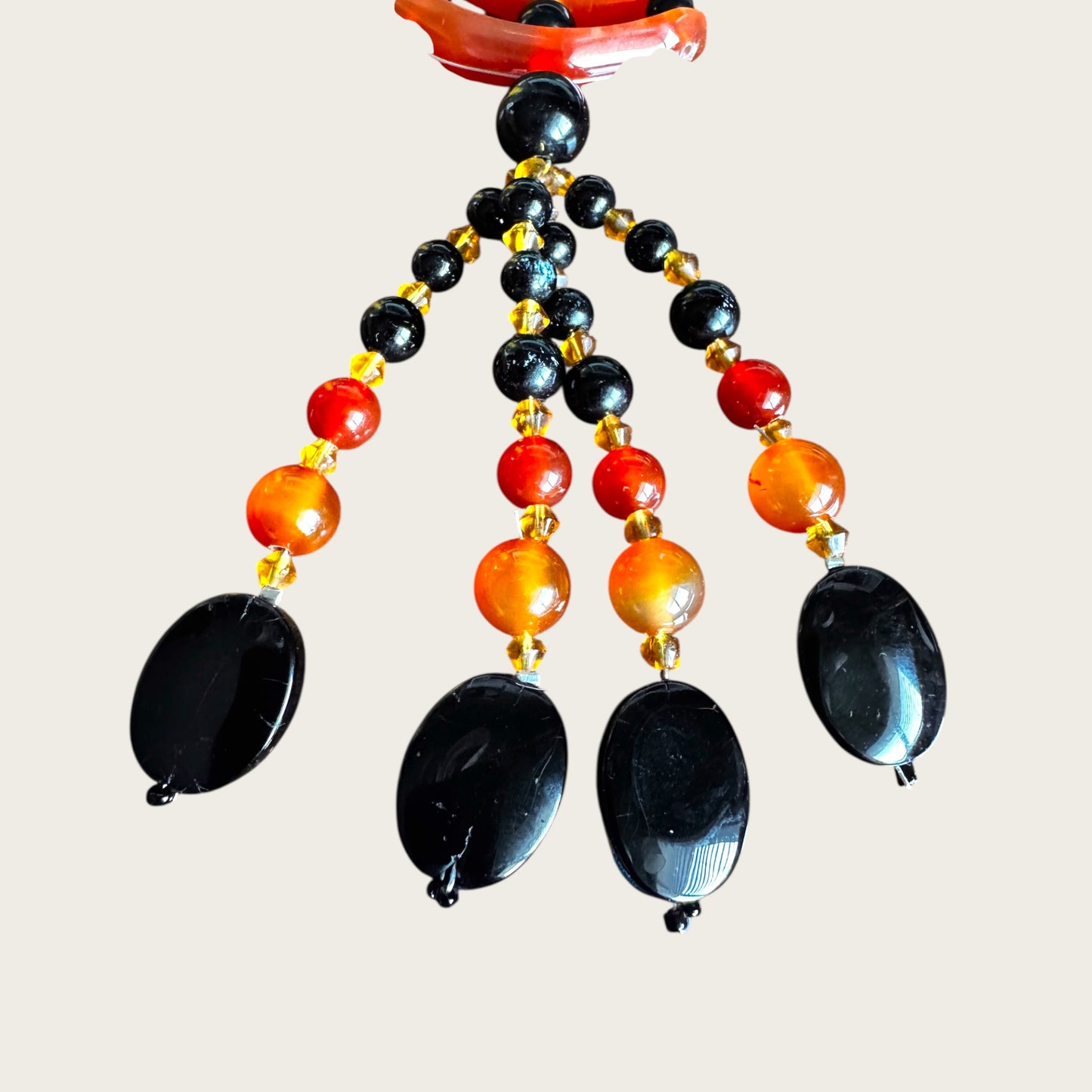 Vintage Artisan Carnelian & Black Onyx Stone Lariat Necklace