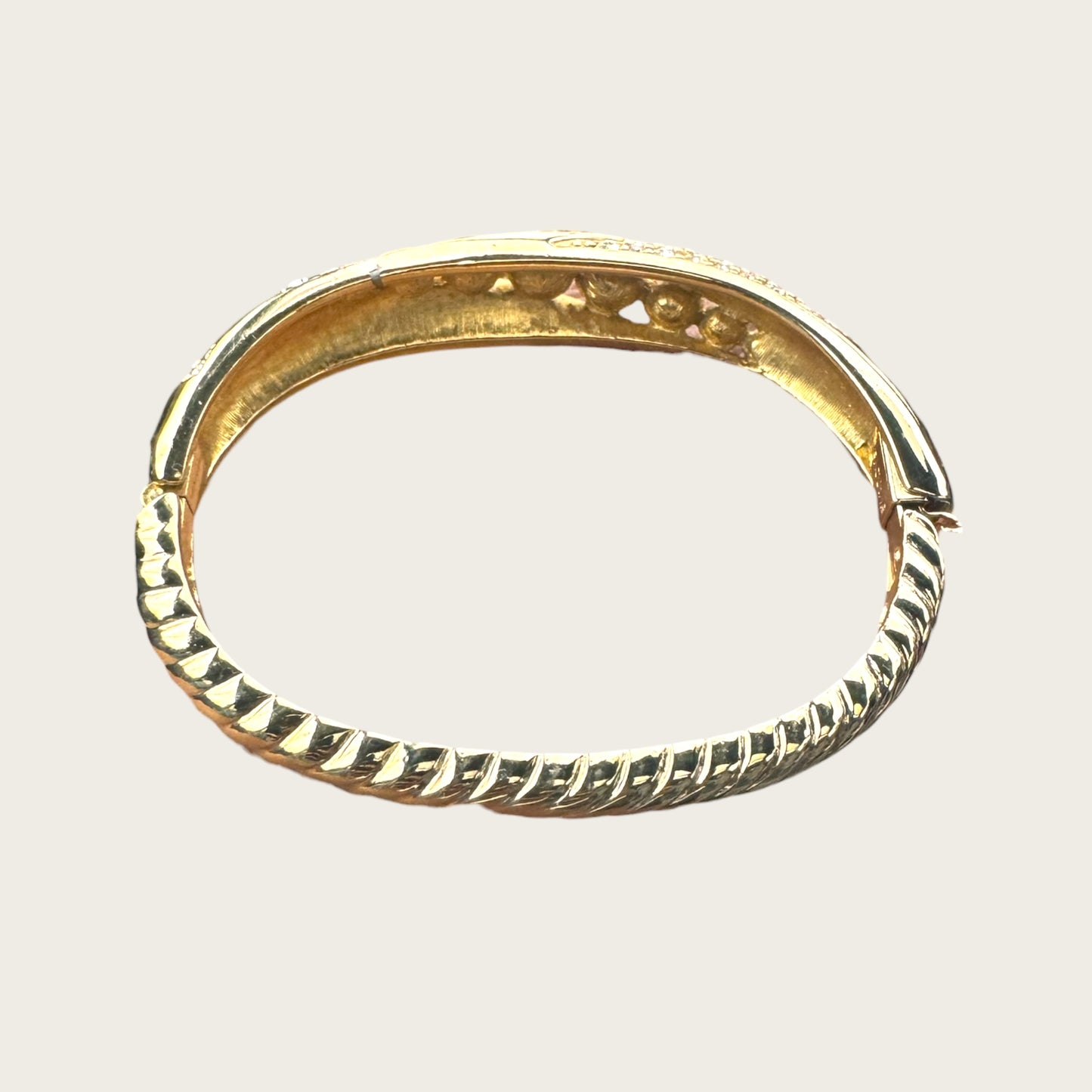Vintage Swarovski Swan Signed Hinged Bangle Bracelet Blue Bezel Crystals and Clear Pavé