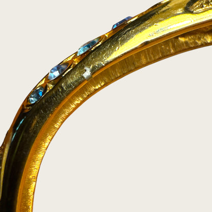 Vintage Swarovski Swan Signed Hinged Bangle Bracelet Blue Bezel Crystals and Clear Pavé