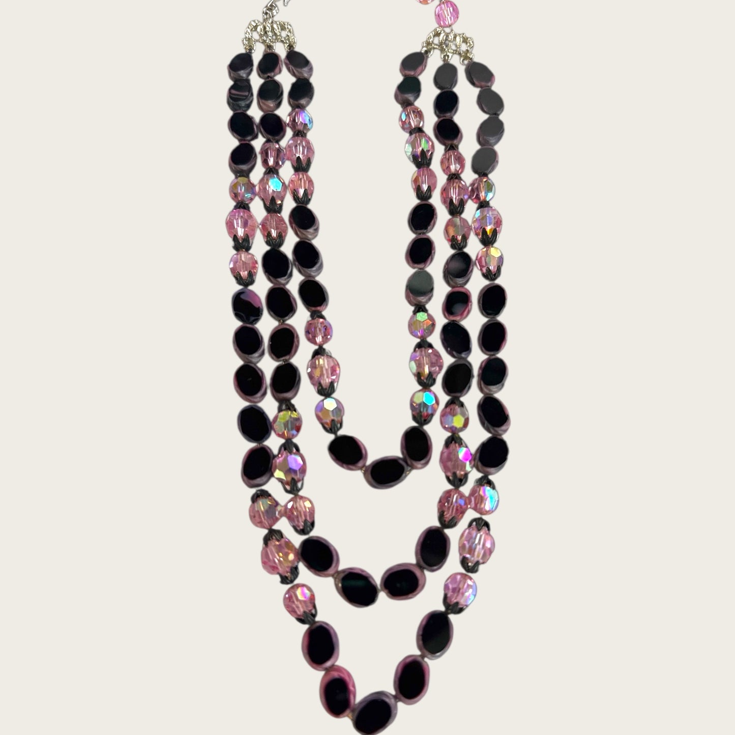 Vintage Hobé Triple-Strand Czech Glass Picasso Bead Necklace