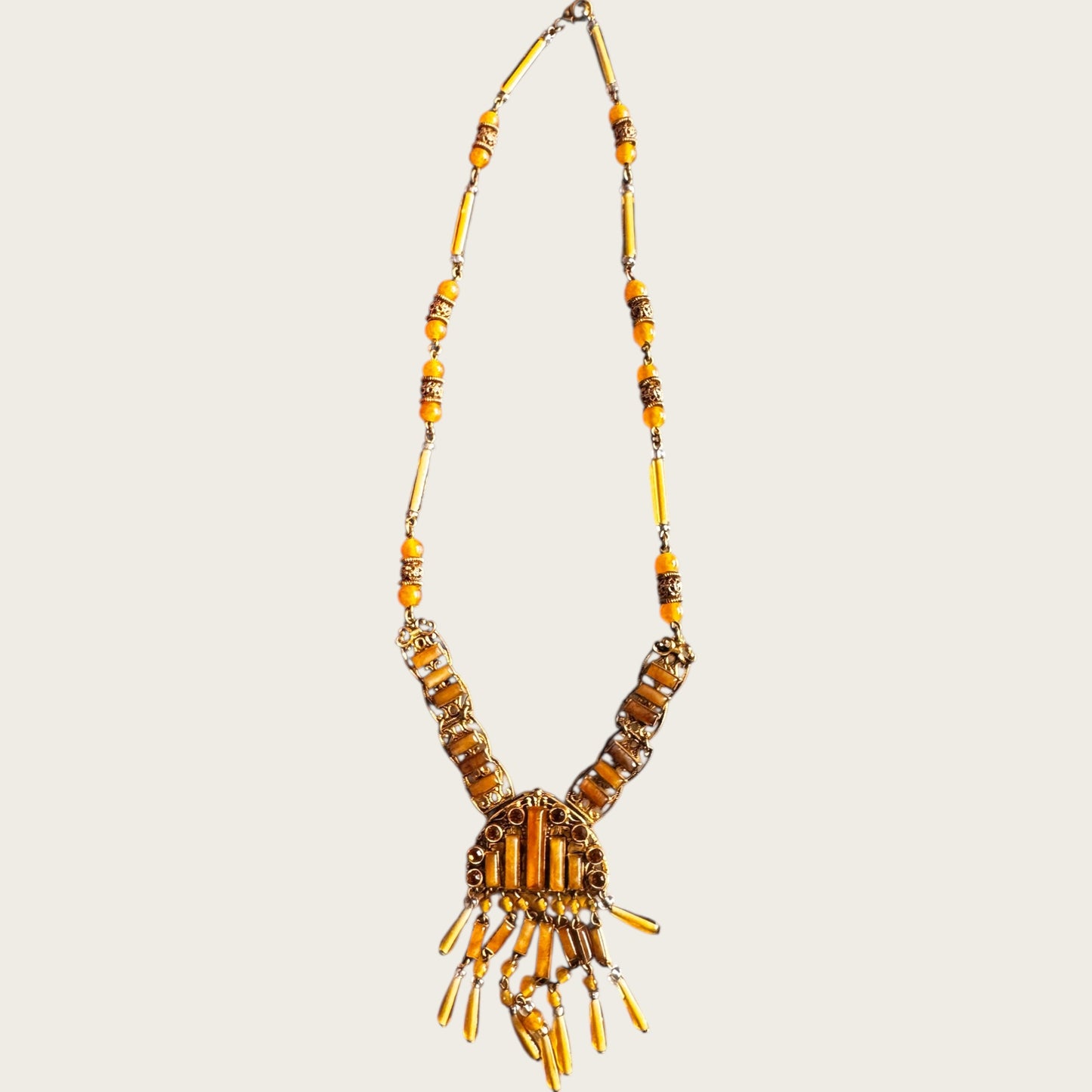 Vintage Czechoslovakia Honey Glass Fringe Necklace