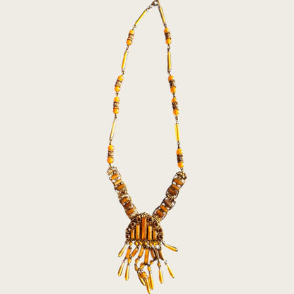 Vintage Czechoslovakia Honey Glass Fringe Necklace
