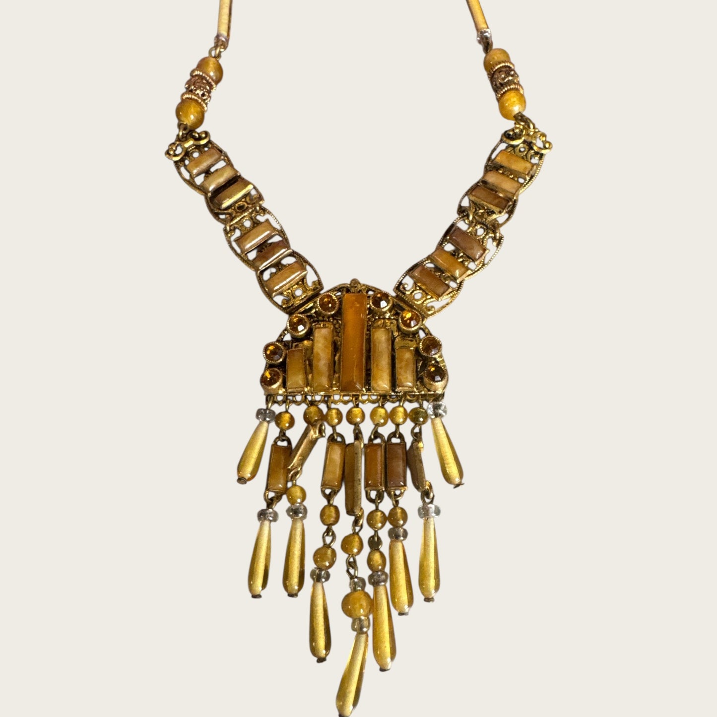 Vintage Czechoslovakia Honey Glass Fringe Necklace