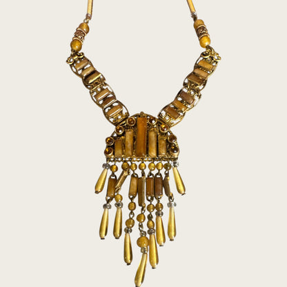 Vintage Czechoslovakia Honey Glass Fringe Necklace