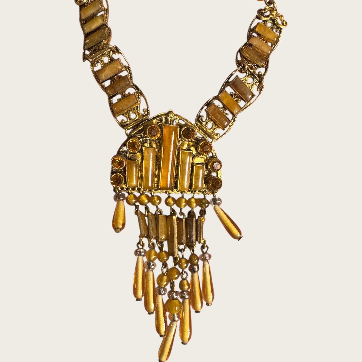 Vintage Czechoslovakia Honey Glass Fringe Necklace