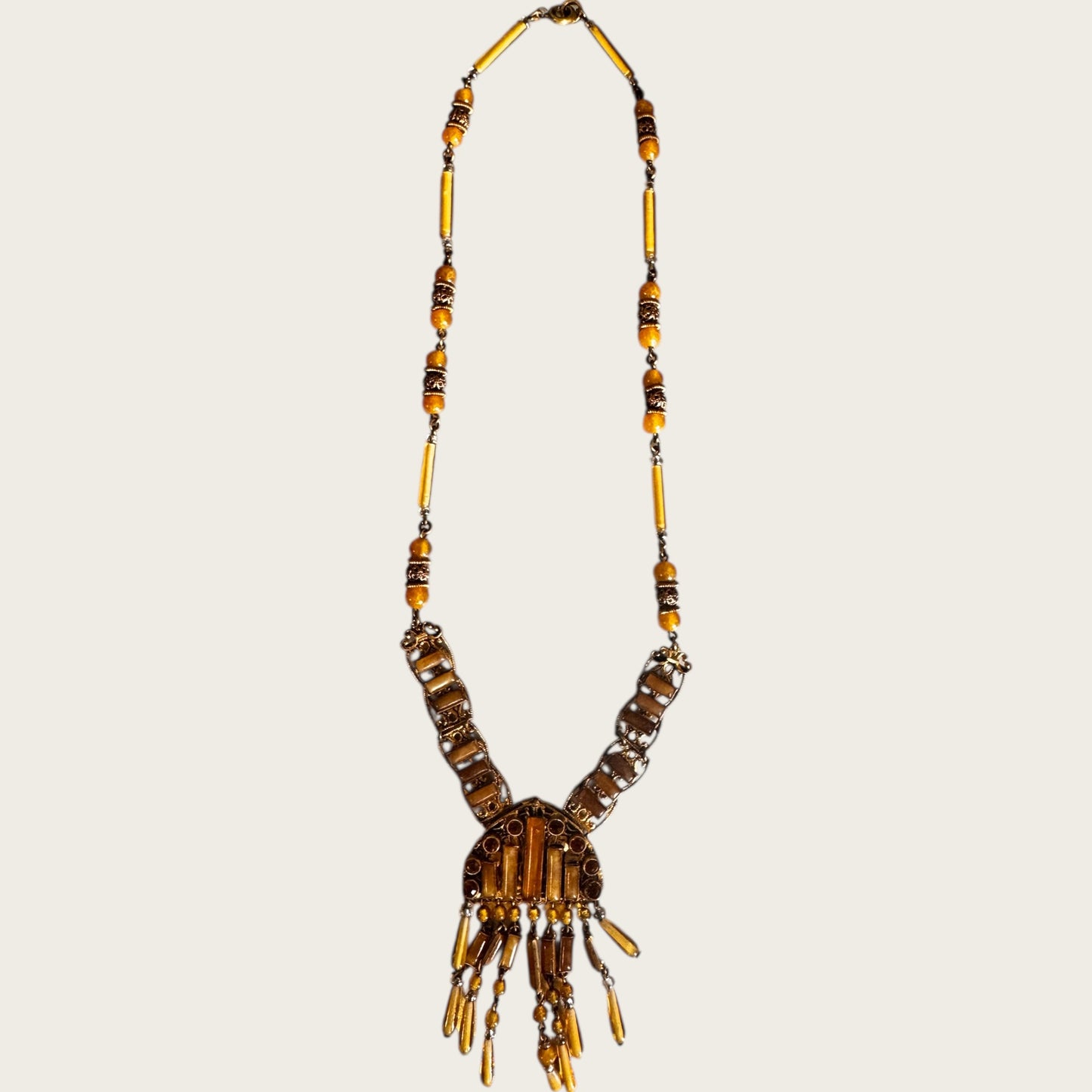 Vintage Czechoslovakia Honey Glass Fringe Necklace