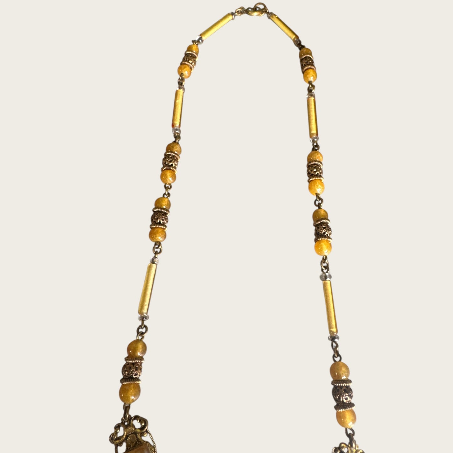 Vintage Czechoslovakia Honey Glass Fringe Necklace