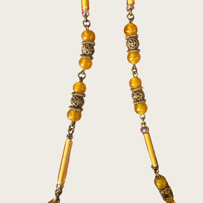 Vintage Czechoslovakia Honey Glass Fringe Necklace