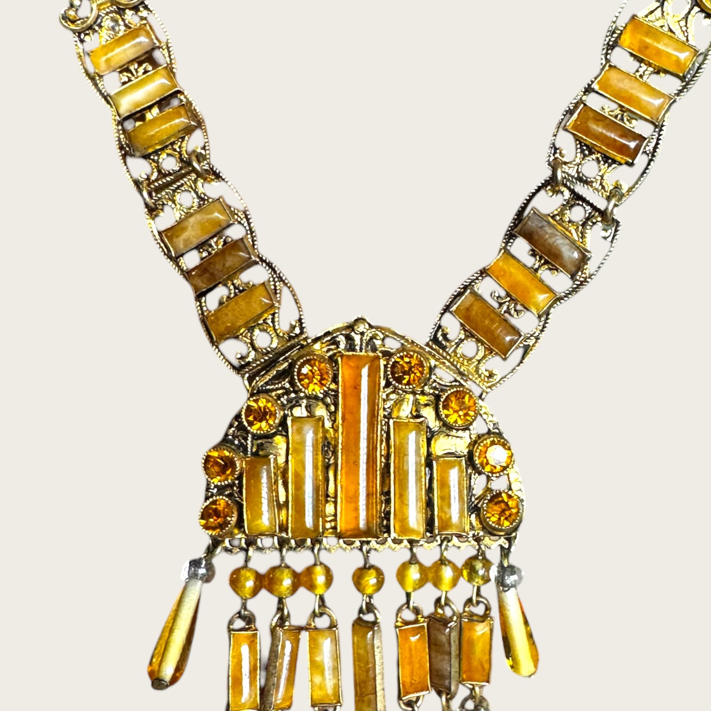 Vintage Czechoslovakia Honey Glass Fringe Necklace