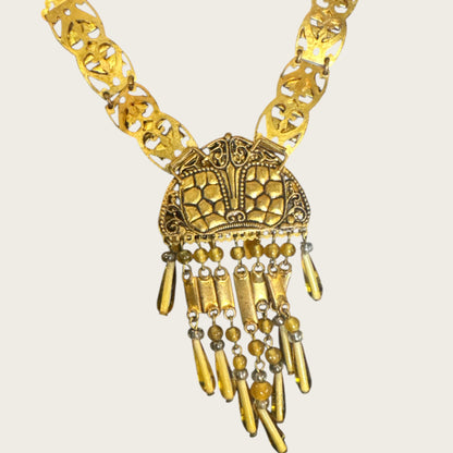 Vintage Czechoslovakia Honey Glass Fringe Necklace