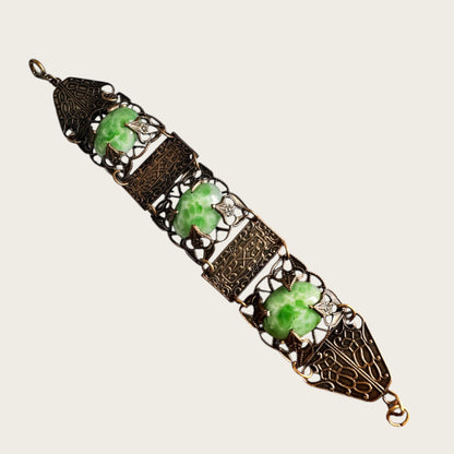 Vintage Chinese Export Peking Glass Filigree Panel Bracelet