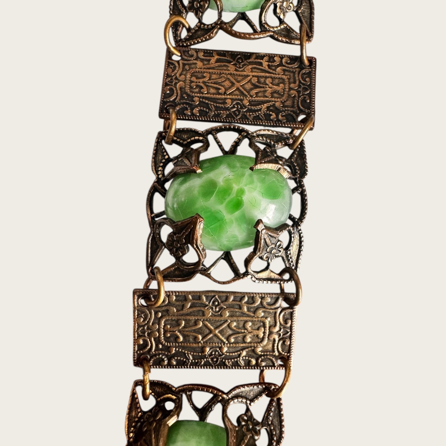 Vintage Chinese Export Peking Glass Filigree Panel Bracelet