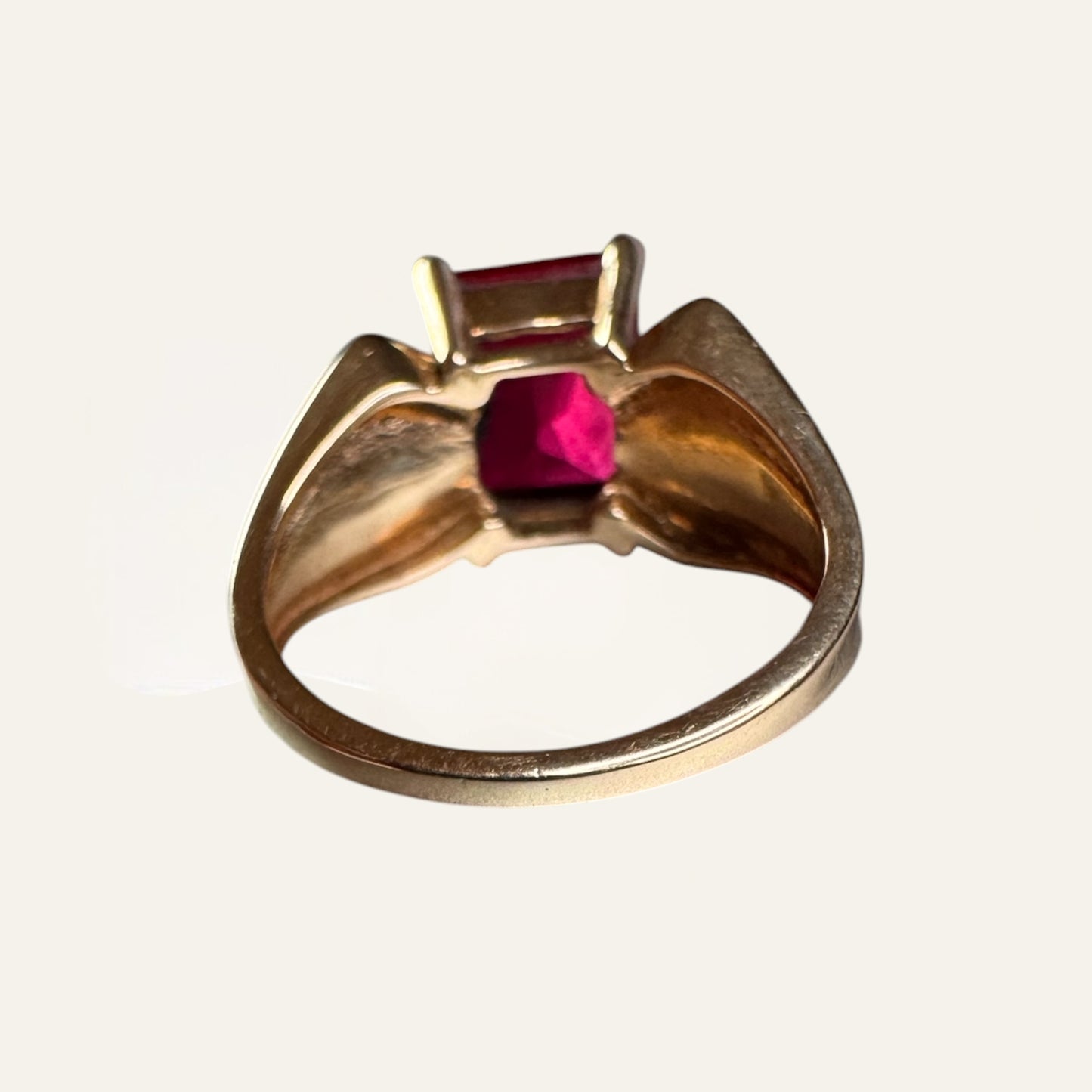 Vintage 10K Gold Emerald-Cut Ruby Ring with Diamond Accents