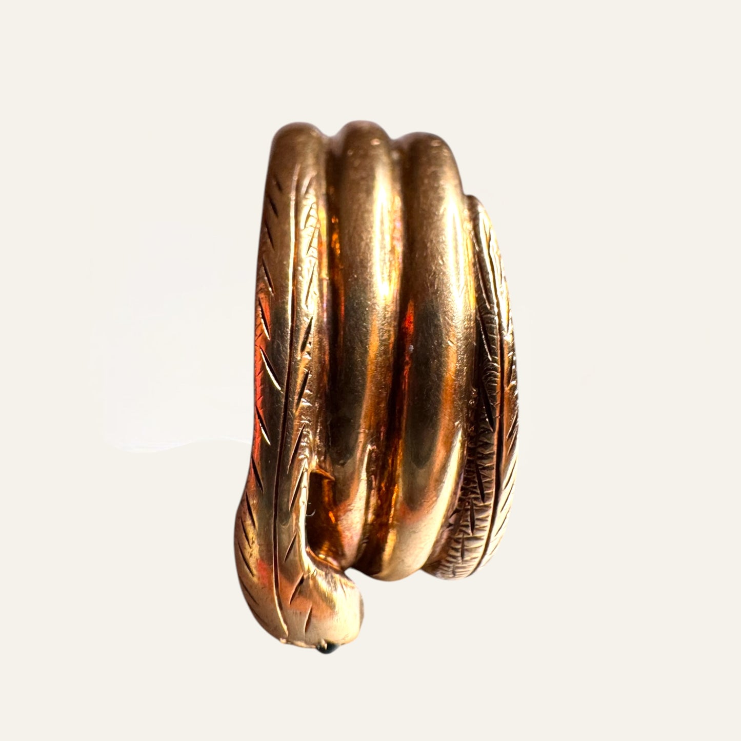 Vintage 14K Gold Serpent Wrap Ring with Emerald Eyes – Size 8