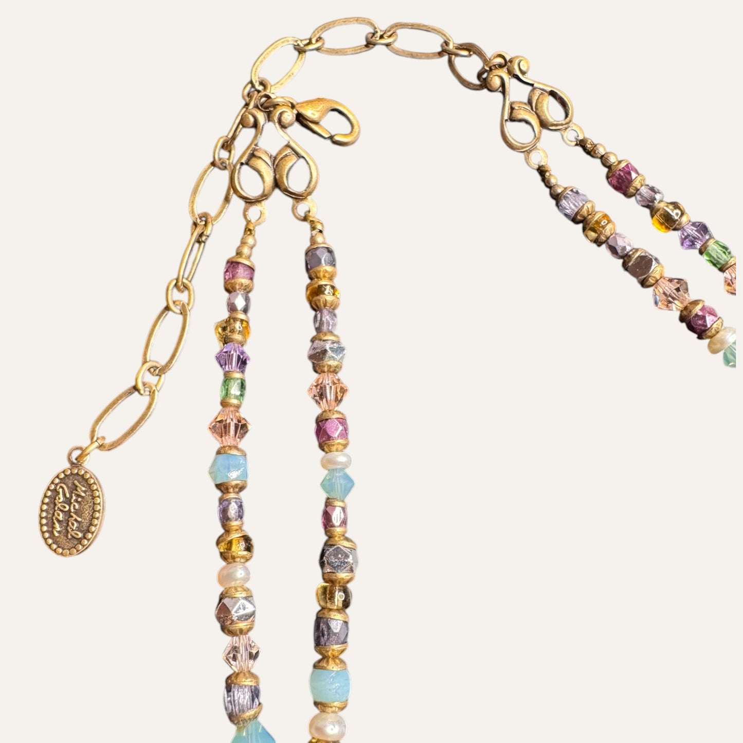 Michal Golan Artisan Mosaic Pendant Necklace – Natural Pearls, Glass, Mixed Media | Double Strand Statement