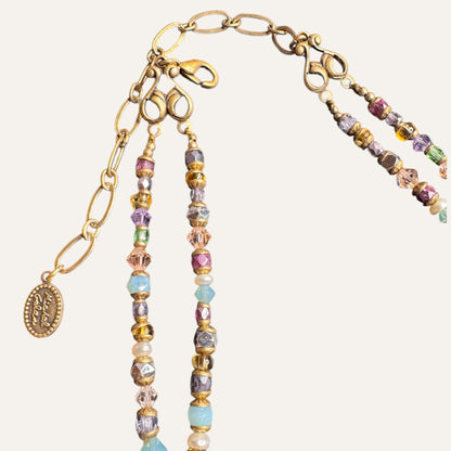 Michal Golan Artisan Mosaic Pendant Necklace – Natural Pearls, Glass, Mixed Media | Double Strand Statement