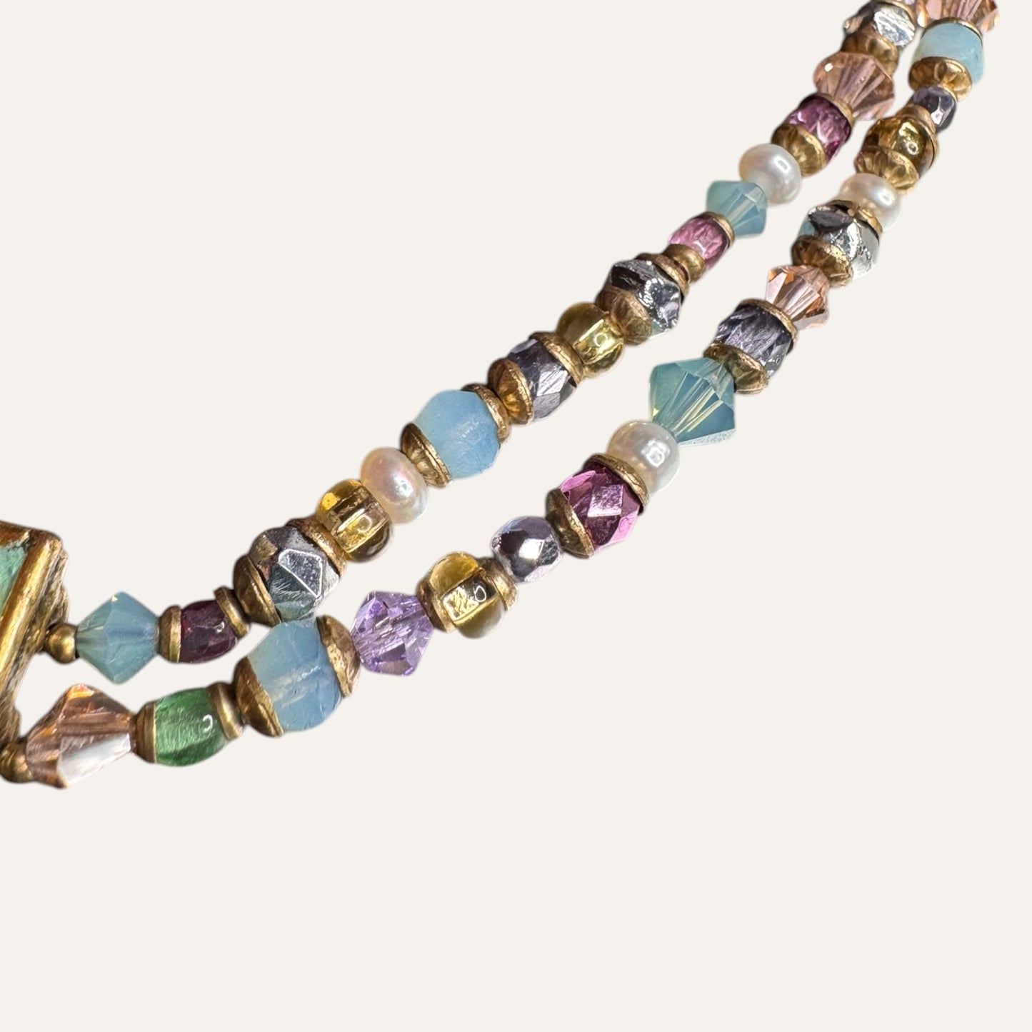 Michal Golan Artisan Mosaic Pendant Necklace – Natural Pearls, Glass, Mixed Media | Double Strand Statement