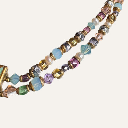 Michal Golan Artisan Mosaic Pendant Necklace – Natural Pearls, Glass, Mixed Media | Double Strand Statement