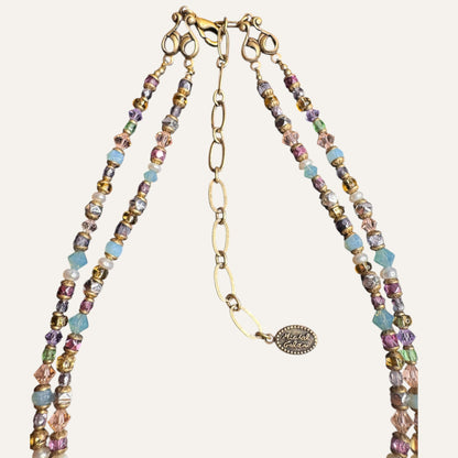 Michal Golan Artisan Mosaic Pendant Necklace – Natural Pearls, Glass, Mixed Media | Double Strand Statement