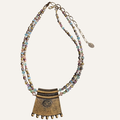 Michal Golan Artisan Mosaic Pendant Necklace – Natural Pearls, Glass, Mixed Media | Double Strand Statement