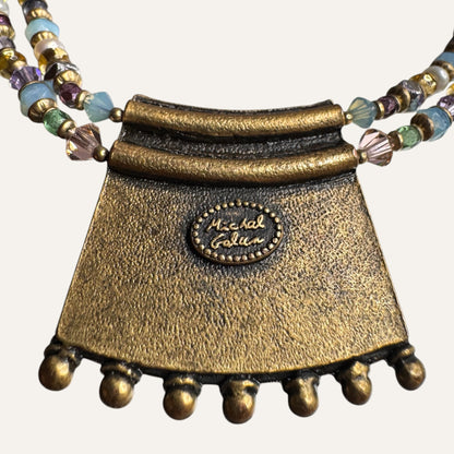 Michal Golan Artisan Mosaic Pendant Necklace – Natural Pearls, Glass, Mixed Media | Double Strand Statement