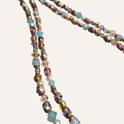 Michal Golan Artisan Mosaic Pendant Necklace – Natural Pearls, Glass, Mixed Media | Double Strand Statement