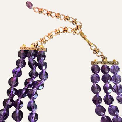 Heidi Daus Multi-Strand Amethyst Crystal Peacock Feather Statement Necklace